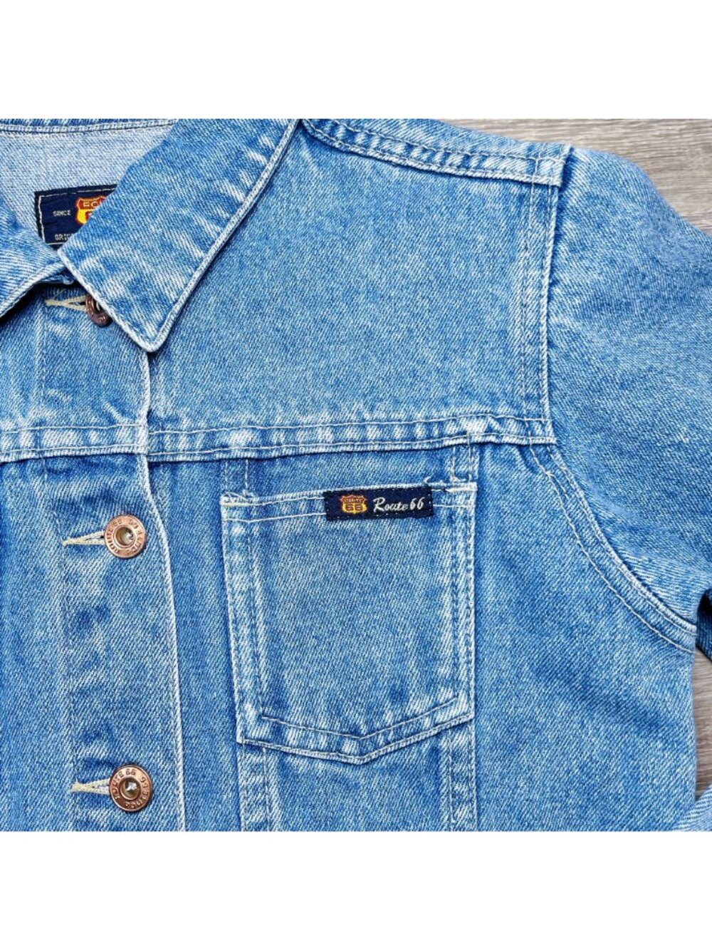 Vintage Route 66 Denim Jean Jacket Gender Neutral Kids 10 - 12 / Adult XS - Picture 4 of 14